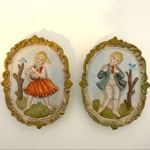 Ceramic Porcelain Vintage Wall Picture Plaque Set